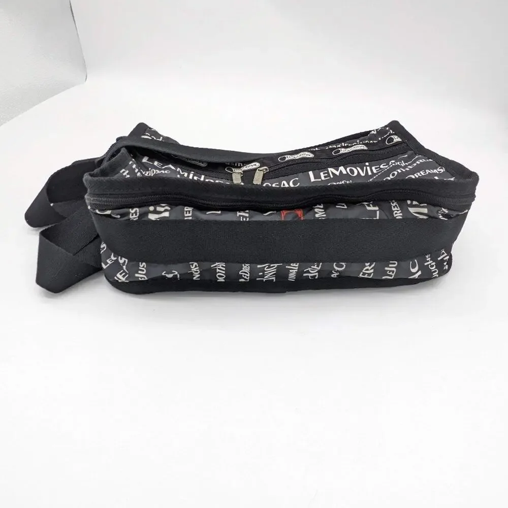 LeSportSac Black All Over Text Print Everyday Messenger Adjustable Crossbody Bag